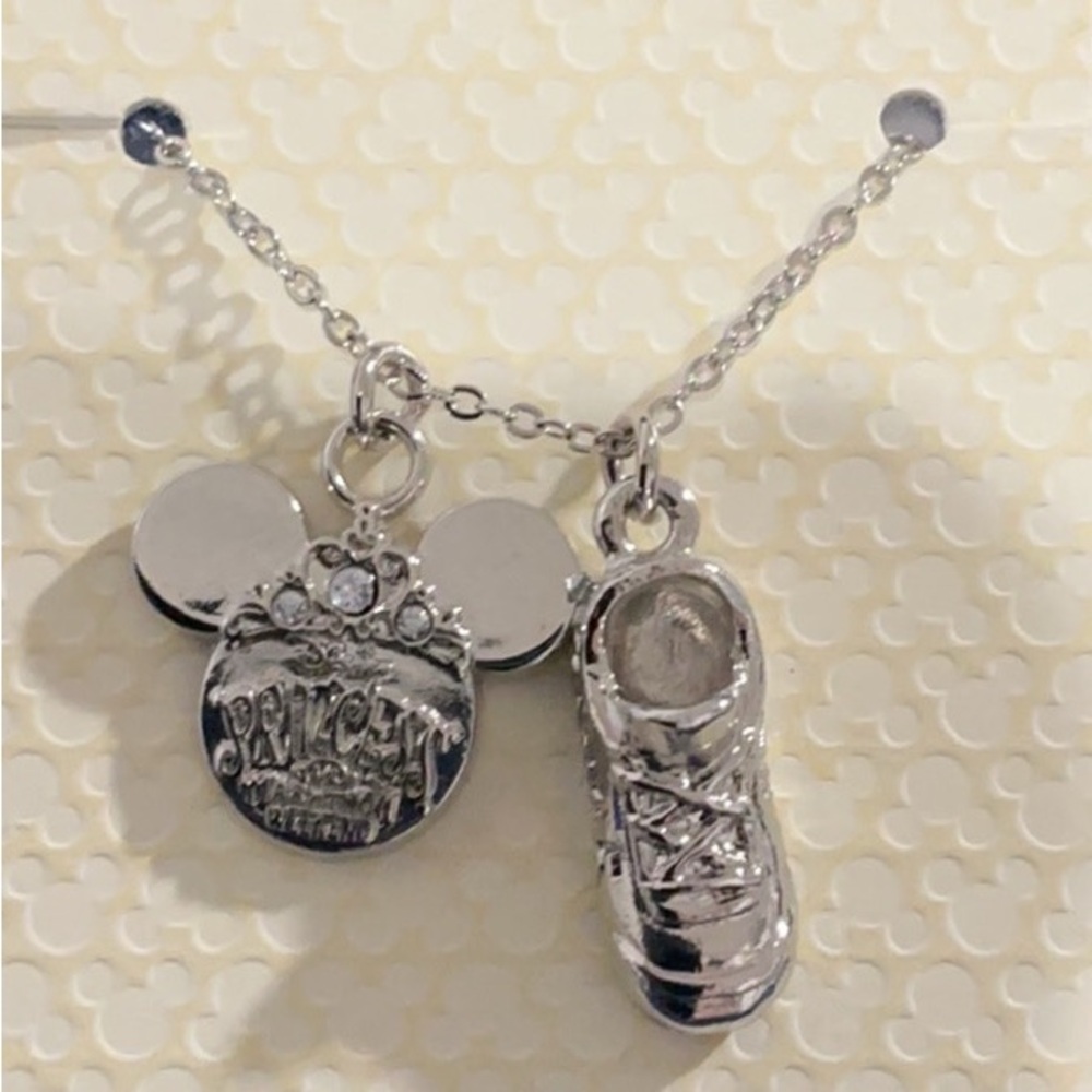 DISNEY PARKS  Run Princess Marathon Silver Charm Necklace Minnie Mouse Shoe NWT - Picture 3 of 8